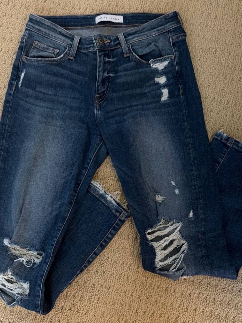Flying Monkey Dark Wash Ripped Skinny Jeans
